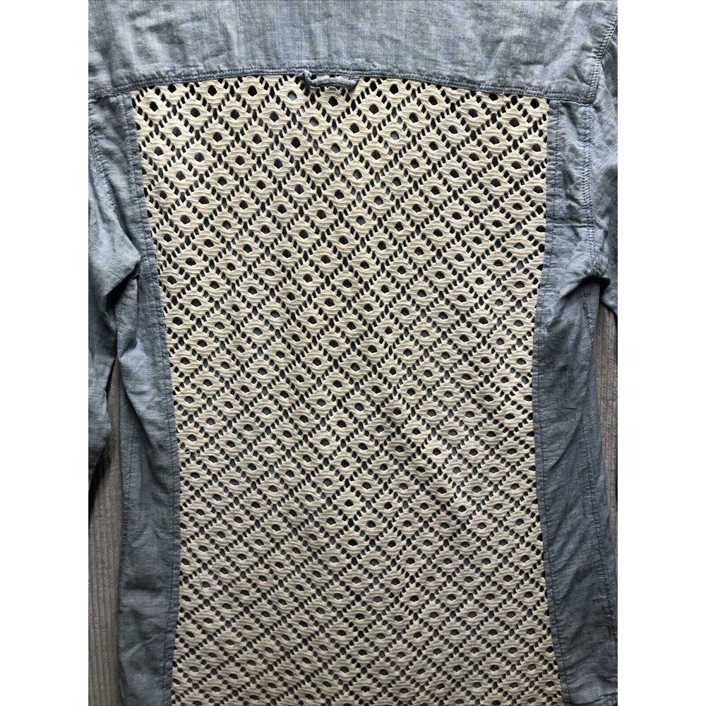 Free People Button Down Chambray Shirt Size M Contrast Knit Back Long Sleeve